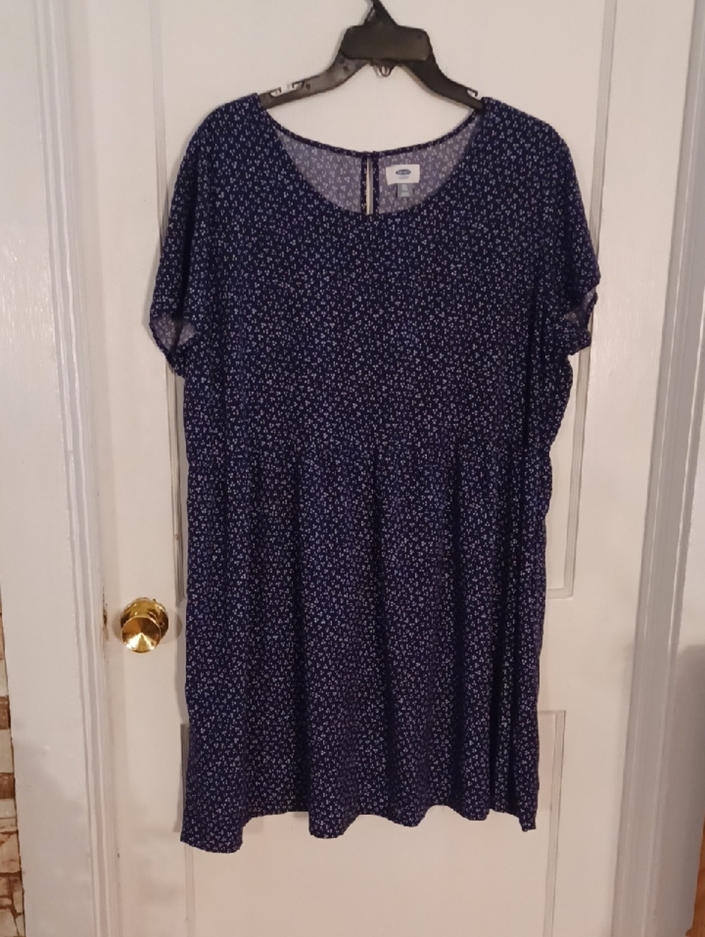 Old Navy Navy Blue Short Sleeve Dress with White Ditsy Print